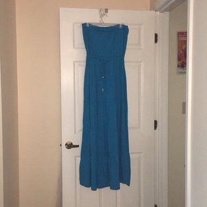 Blue strapless sundress